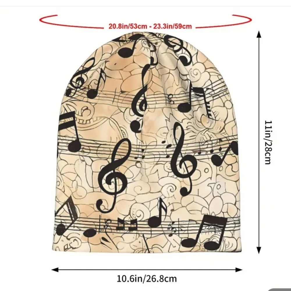 Musical Note Pattern Slouch Beanie - Picture 3 of 4